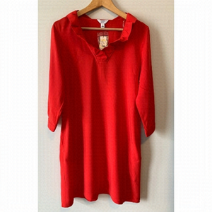 NWT Crown & Ivy Red Ruffle Neck Shift Dress 3/4 Sleeve  Size Small